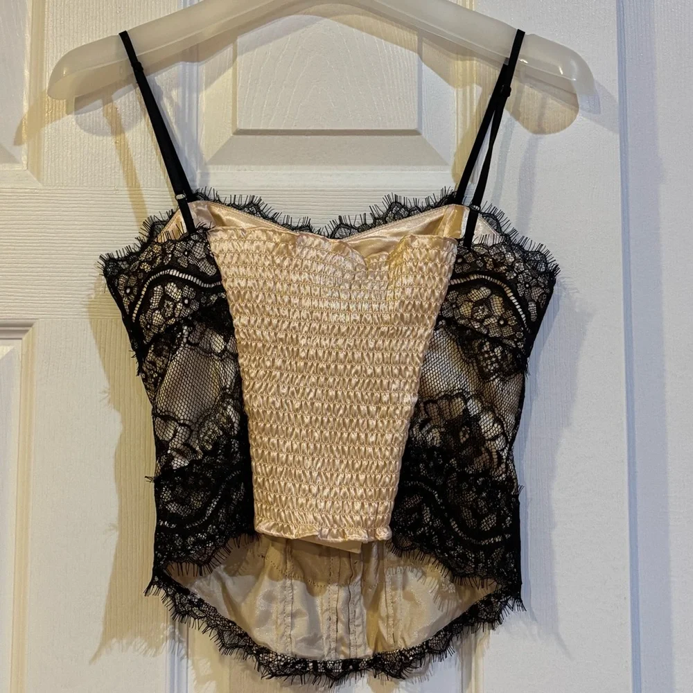 Vintage Guess Black and Cream Lace Corset Tank - Picture 2 of 4